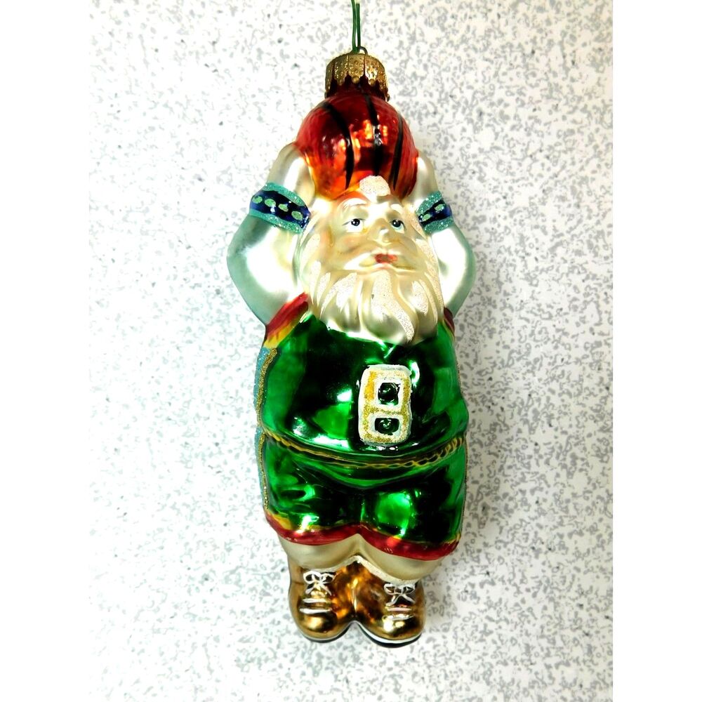 Basketball Santa Claus Christmas Ornament Blown Glass Unique Treasures Marked